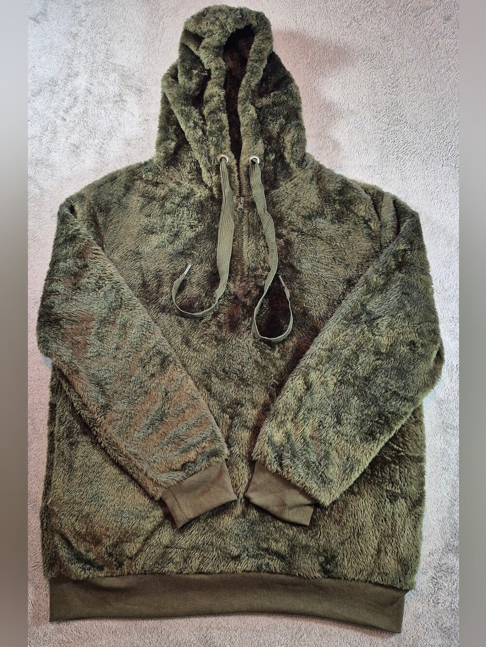 Women's 1/4 Zip Olive Green Teddy Soft Fleece Hoodie Jacket Pullover Sz L